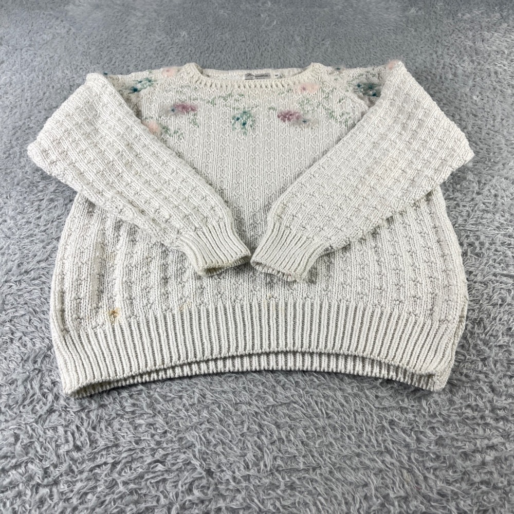 Neuma Women's Knit Floral Sweater Size S Cream Made in USA